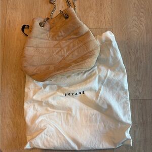 Sezane Hope Bag Beige Suede Chain-Handle Bucket Bag